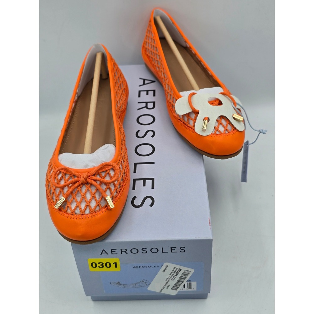 Aerosoles Palma Ballet Flat Women 6.5 Wide Orange Mesh Slip On - New